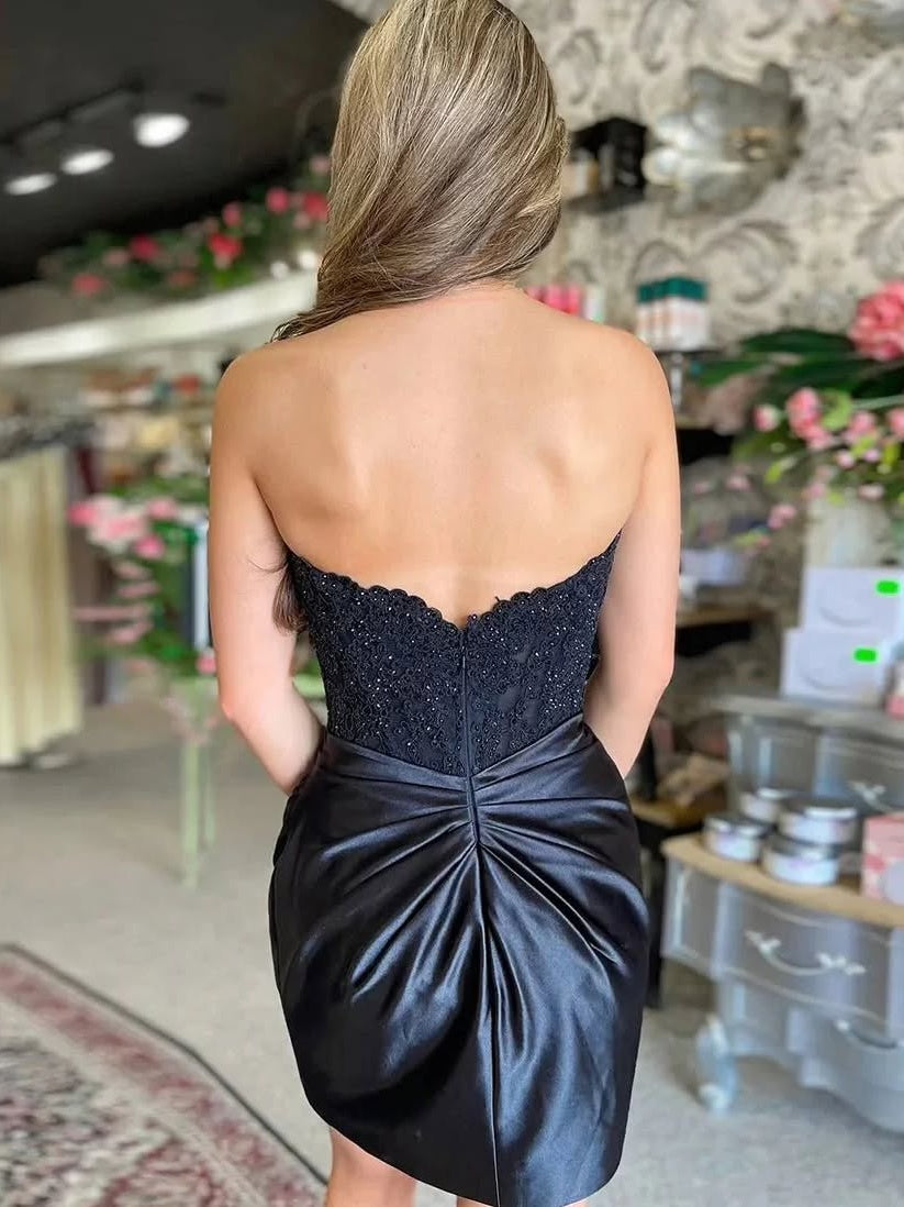 Stunning Fuchsia Bodycon Sweetheart Lace Top Short Satin Homecoming Dress