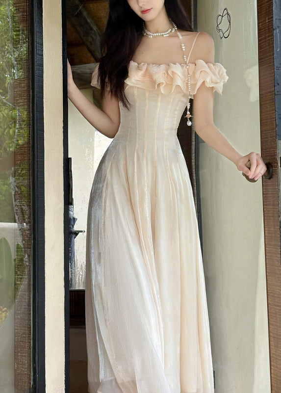 Style Nude Ruffled Exra Large Hem Chiffon Maxi Dress Summer