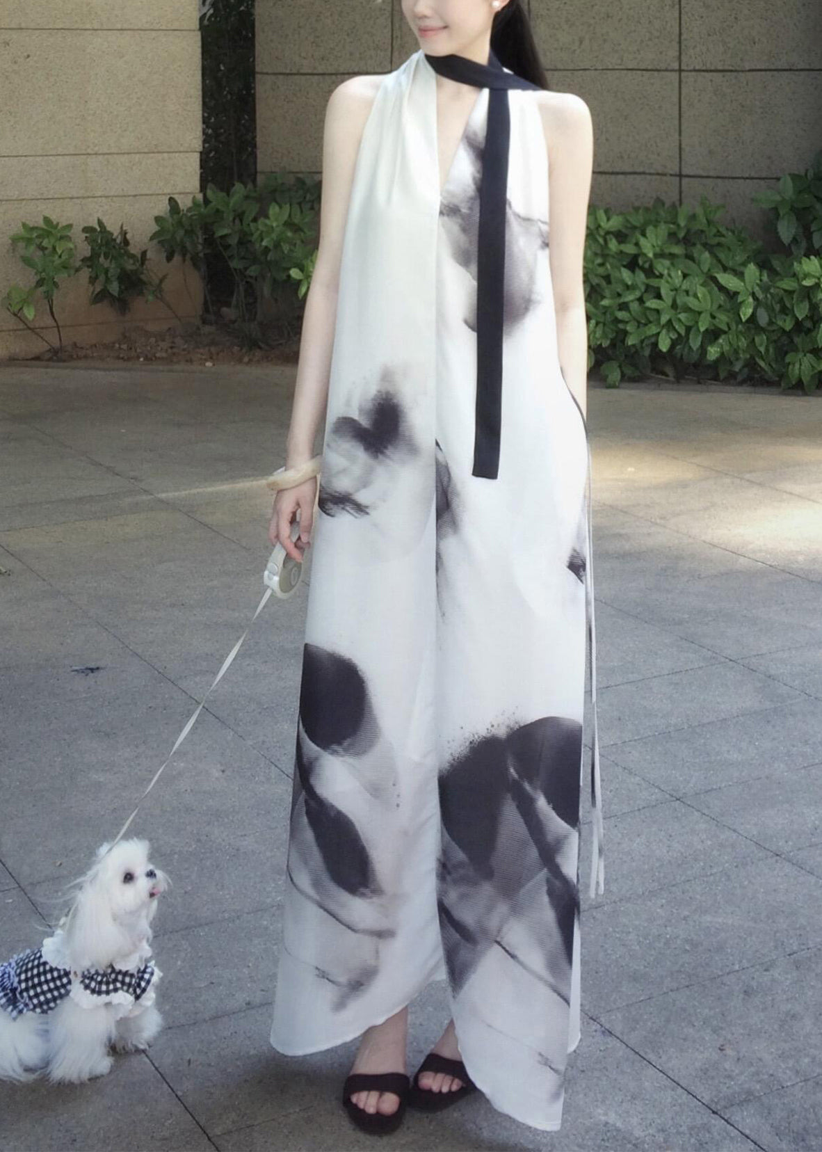 Style White Oversized Tie Dye Chiffon Halter Dress Sleeveless 2