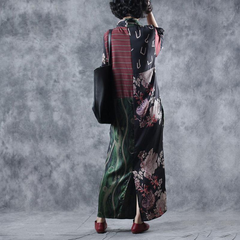 Style V Neck Pockets Asymmetric Robes Photography Green Print Dress Fall