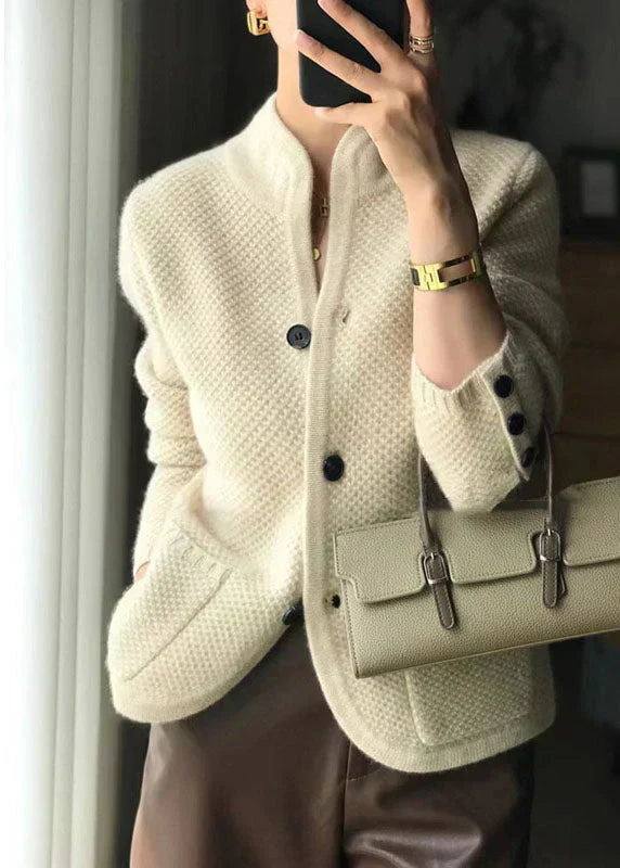Stand Collar Button Front Waffle Knit Cardigan