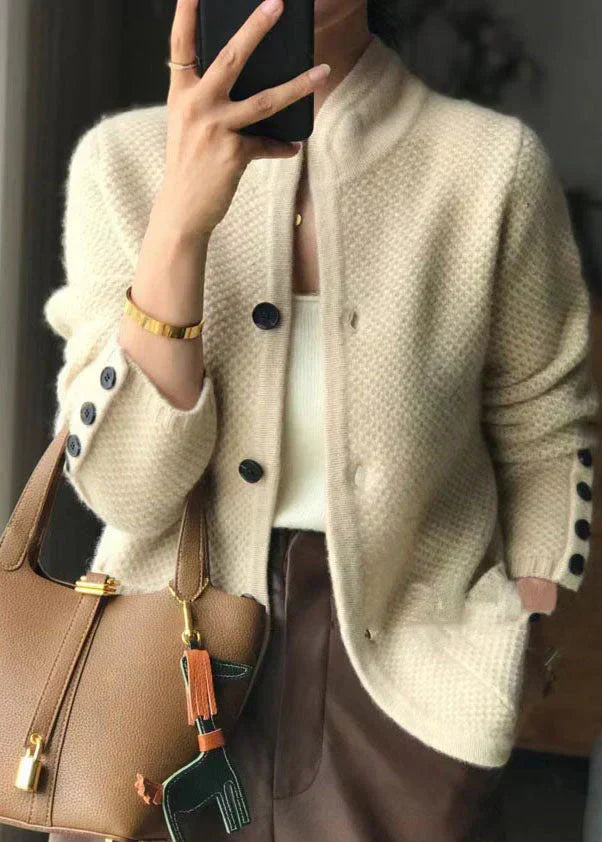 Stand Collar Button Front Waffle Knit Cardigan