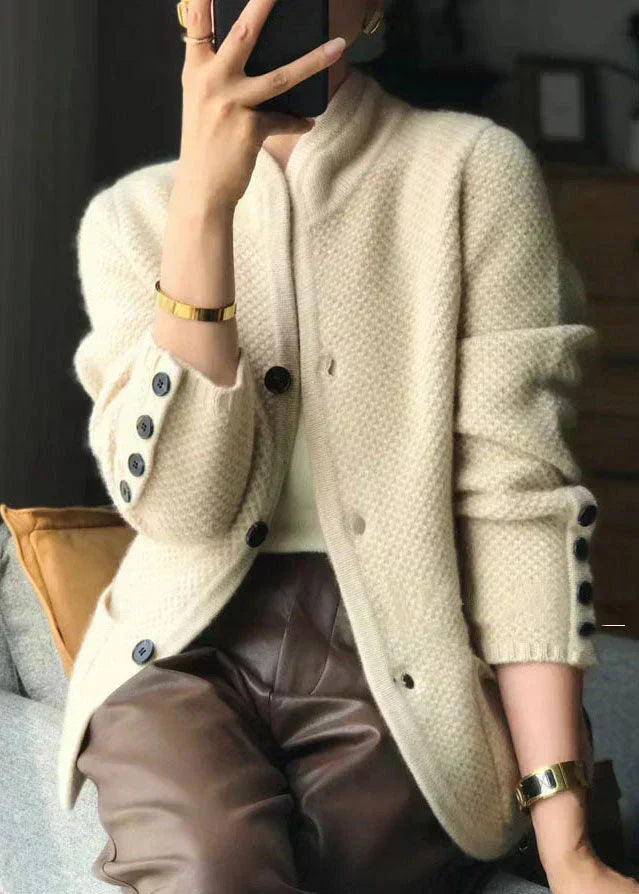 Stand Collar Button Front Waffle Knit Cardigan