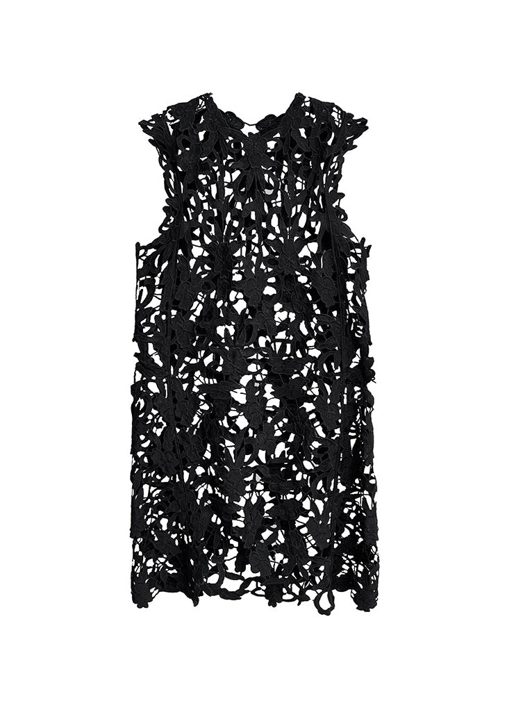 Lace Cut Out Floral Sheer Sleeveless Round Neck Column Maxi Dress