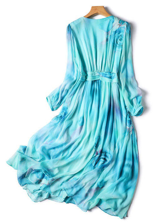 Chiffon Floral Print Deep V-Neck Twist Front Pleated Long Sleeve Maxi Dress