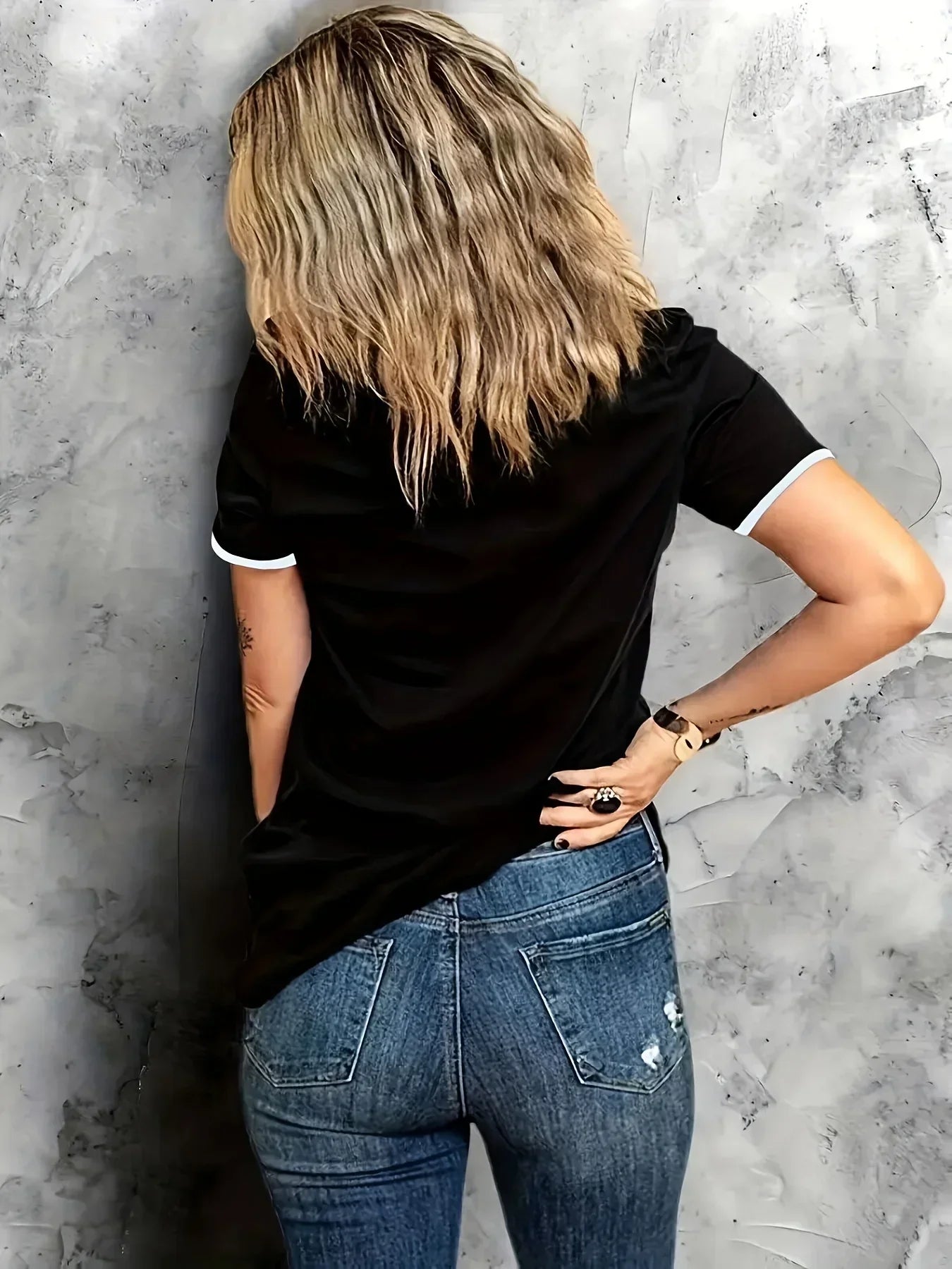 Coffee & Printed - All-Season Crew Neck Top With Belt Comfortable Polyester Blend Machine-Washable T-shirt