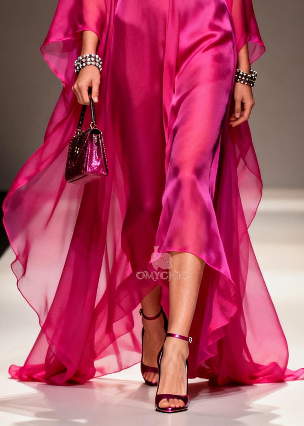 Deep V-Neck Batwing Sleeve High Low Oversized Chiffon Maxi Dress
