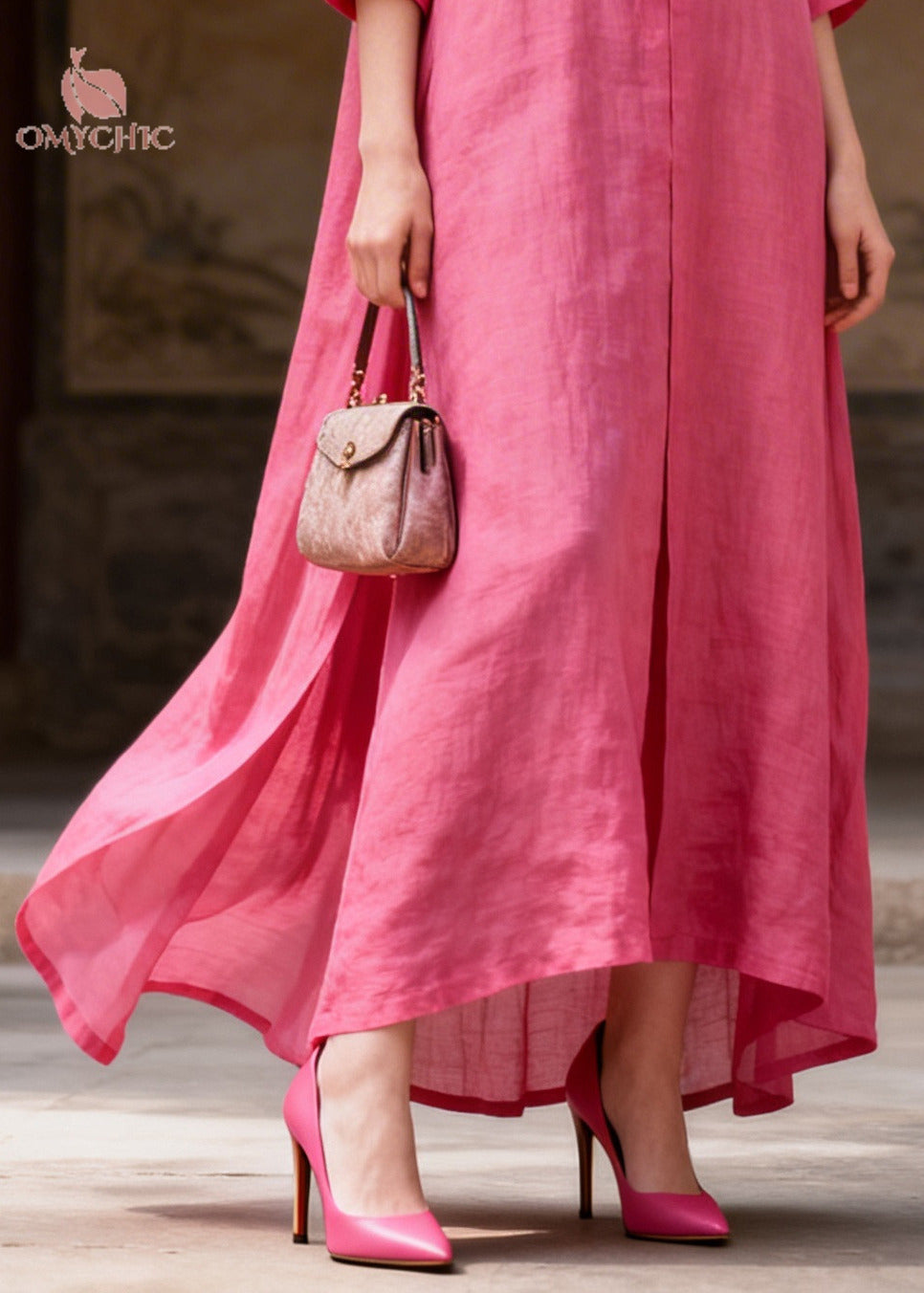 Stylish Rose Peter Pan Collar Chinese Button Cotton Maxi Dresses Summer