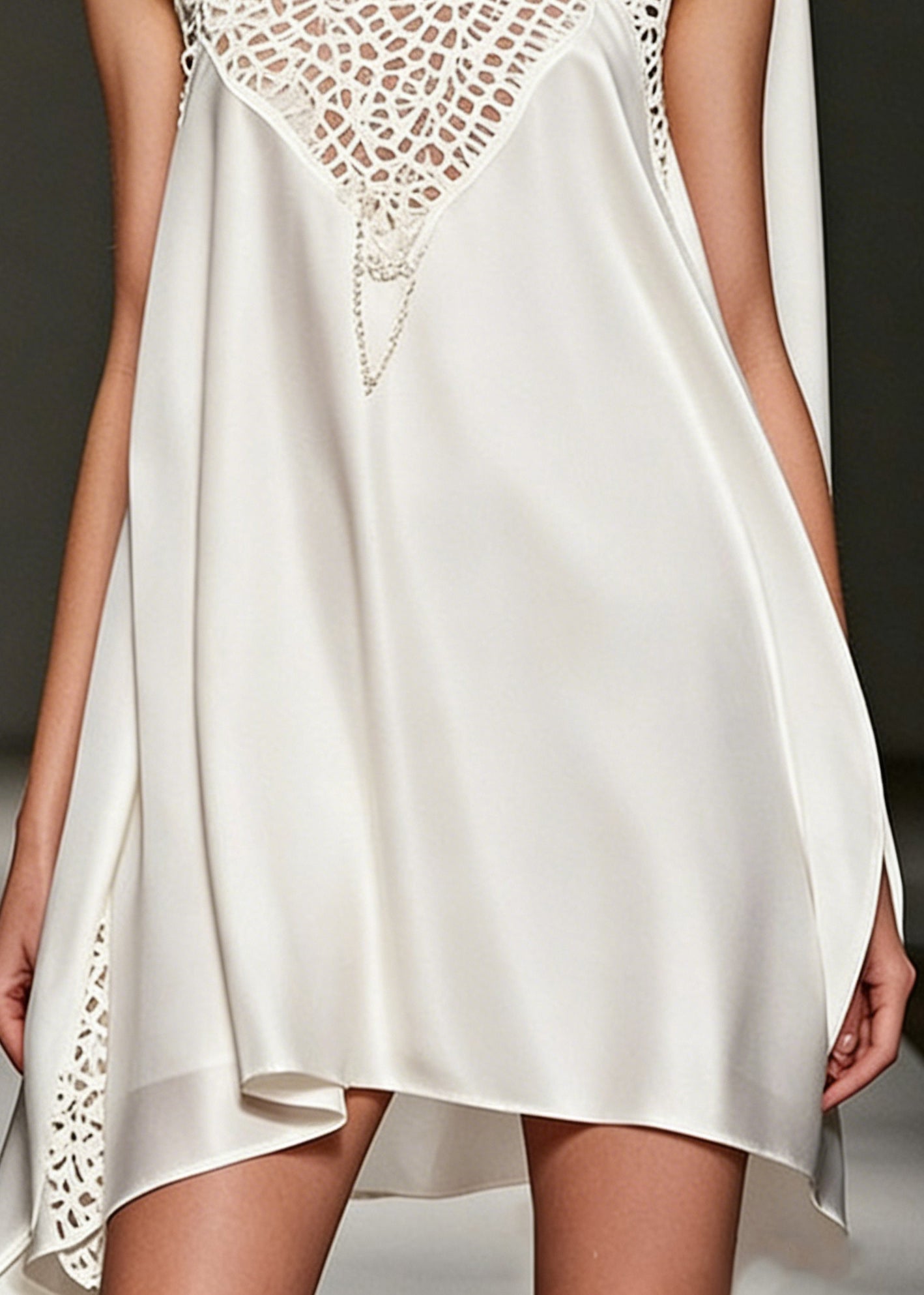 One Shoulder Satin Lace Cut Out Cape Panel Asymmetrical Mini Dress