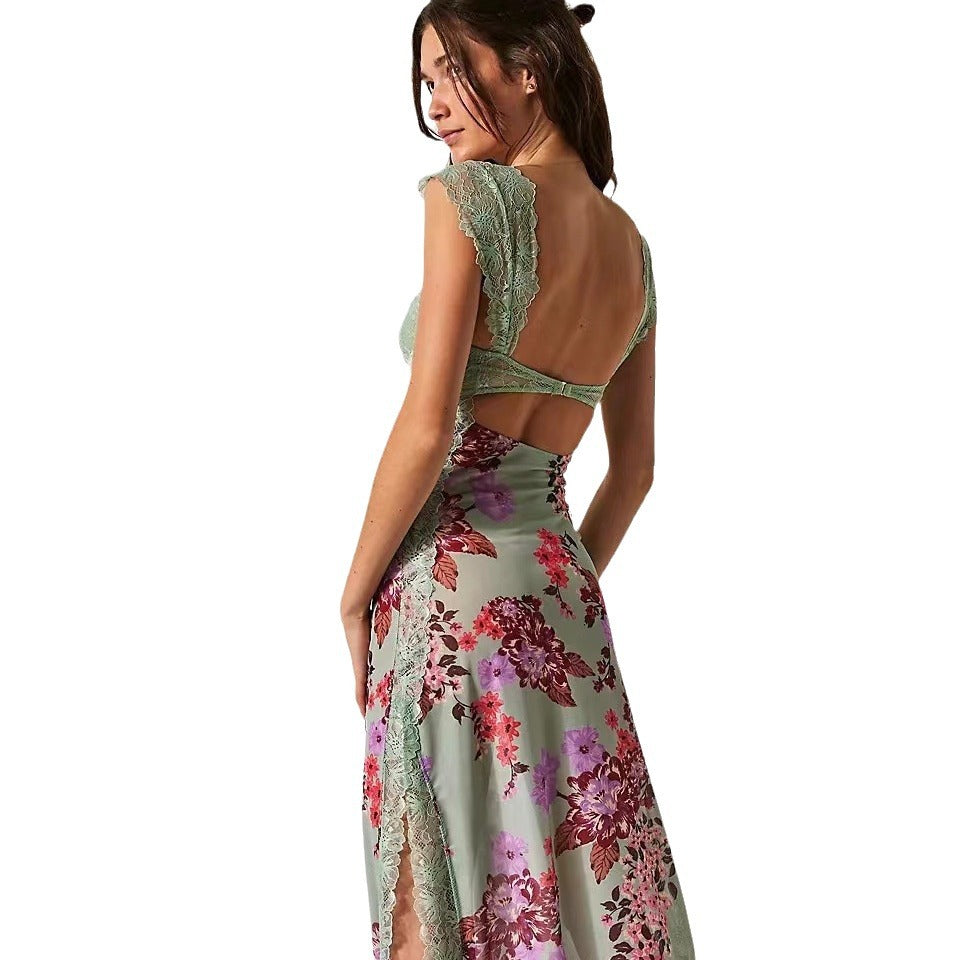 Floral Lace Trim Cut Out Slip Midi Dress 6