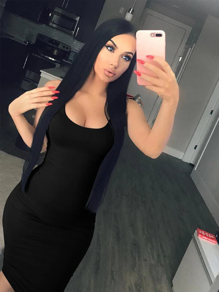Summer Casual Sexy Square Neck Sleeveless Women's Midi Dresses
