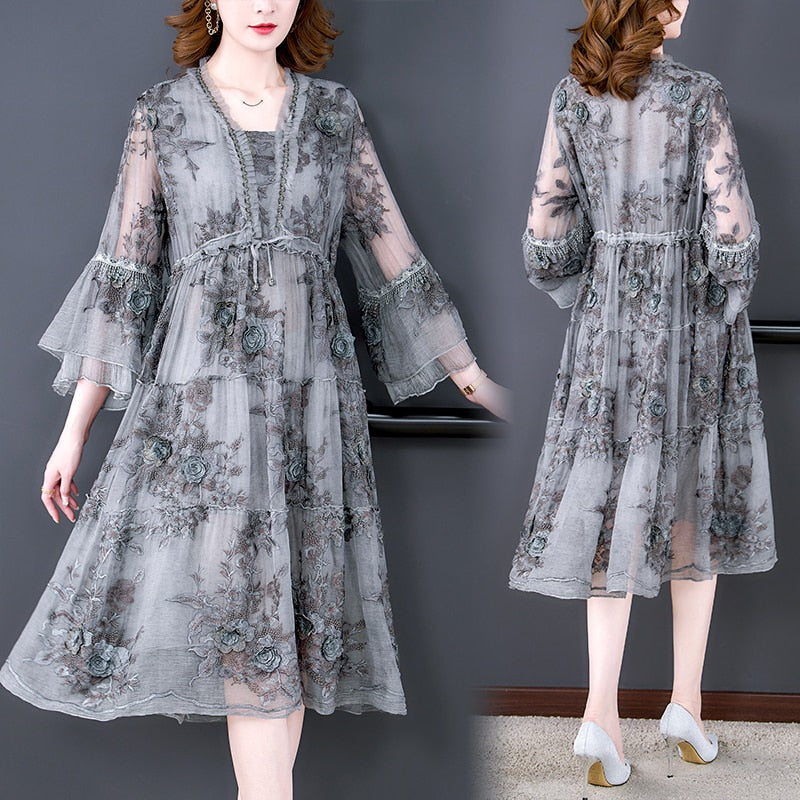 Silk Floral Cut Out Midi Dress