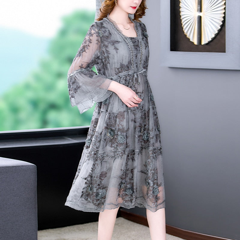 Silk Floral Cut Out Midi Dress