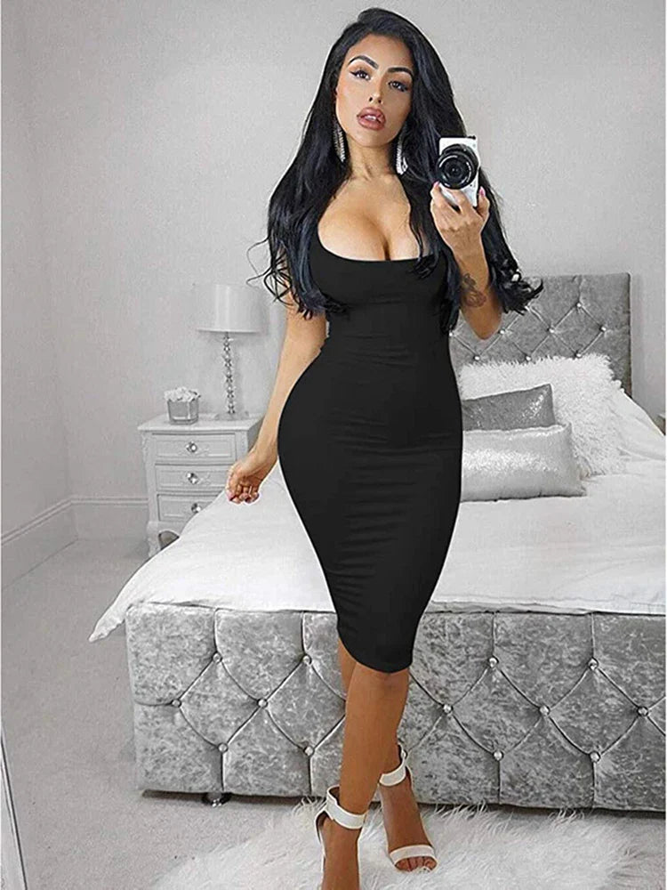 Summer Women Black Neon Green Sexy Spaghetti Long Midi Dresses