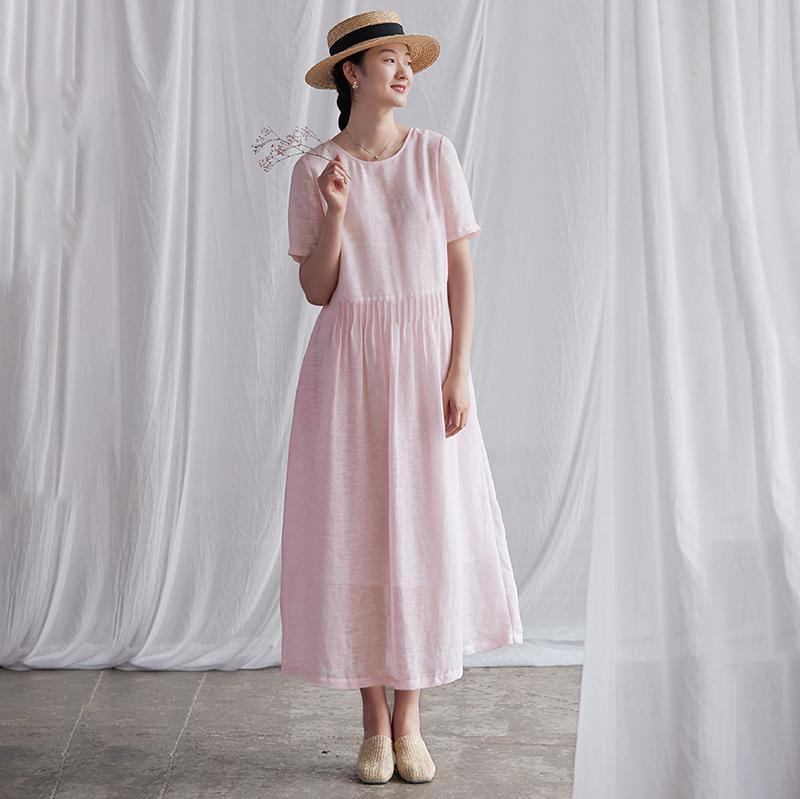 Short Sleeve Round Neck Gathered Waist Floral Embroidery Maxi Dress - View 7