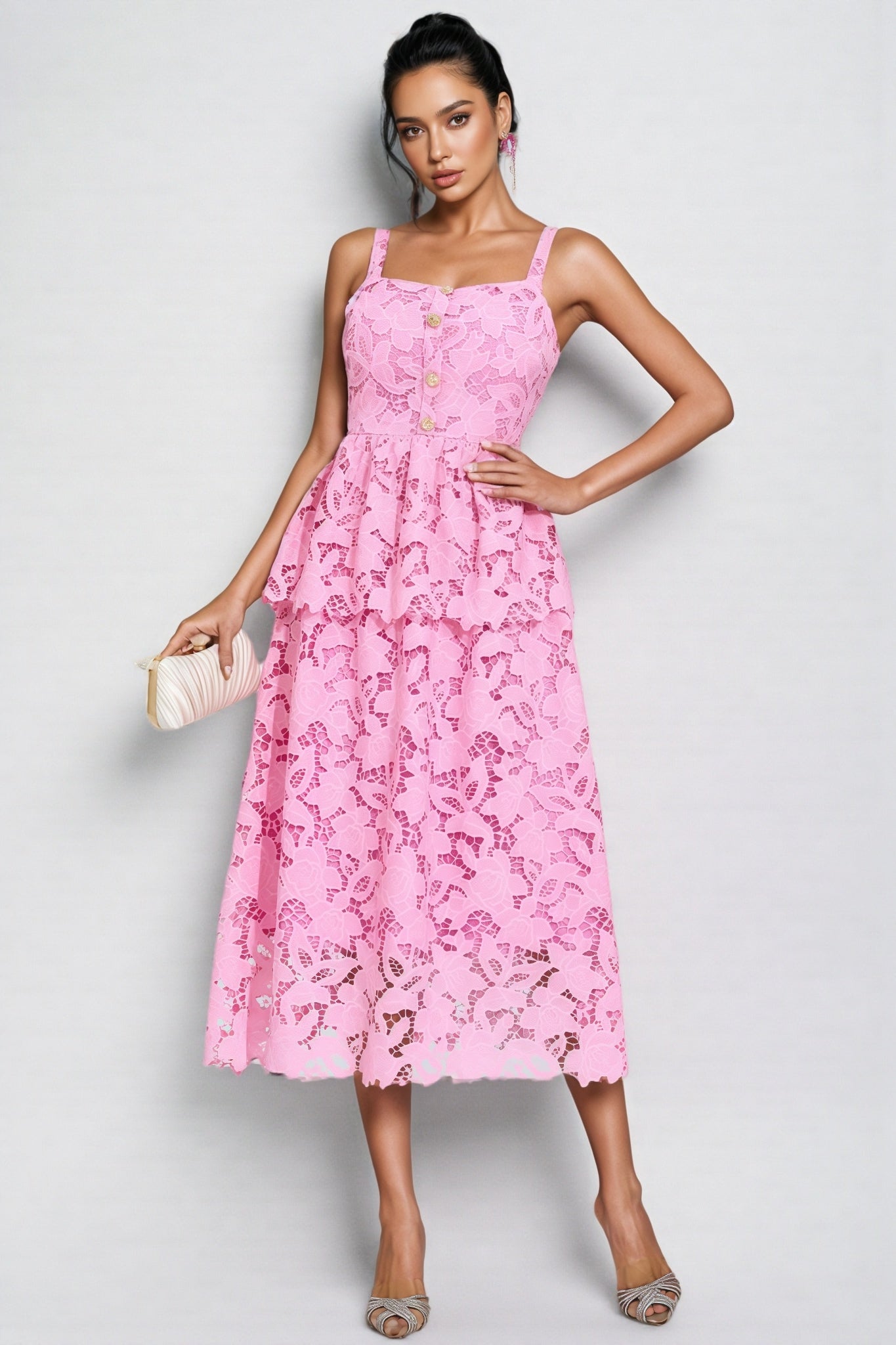 Waters Pink Lace Midi Dress - View 2