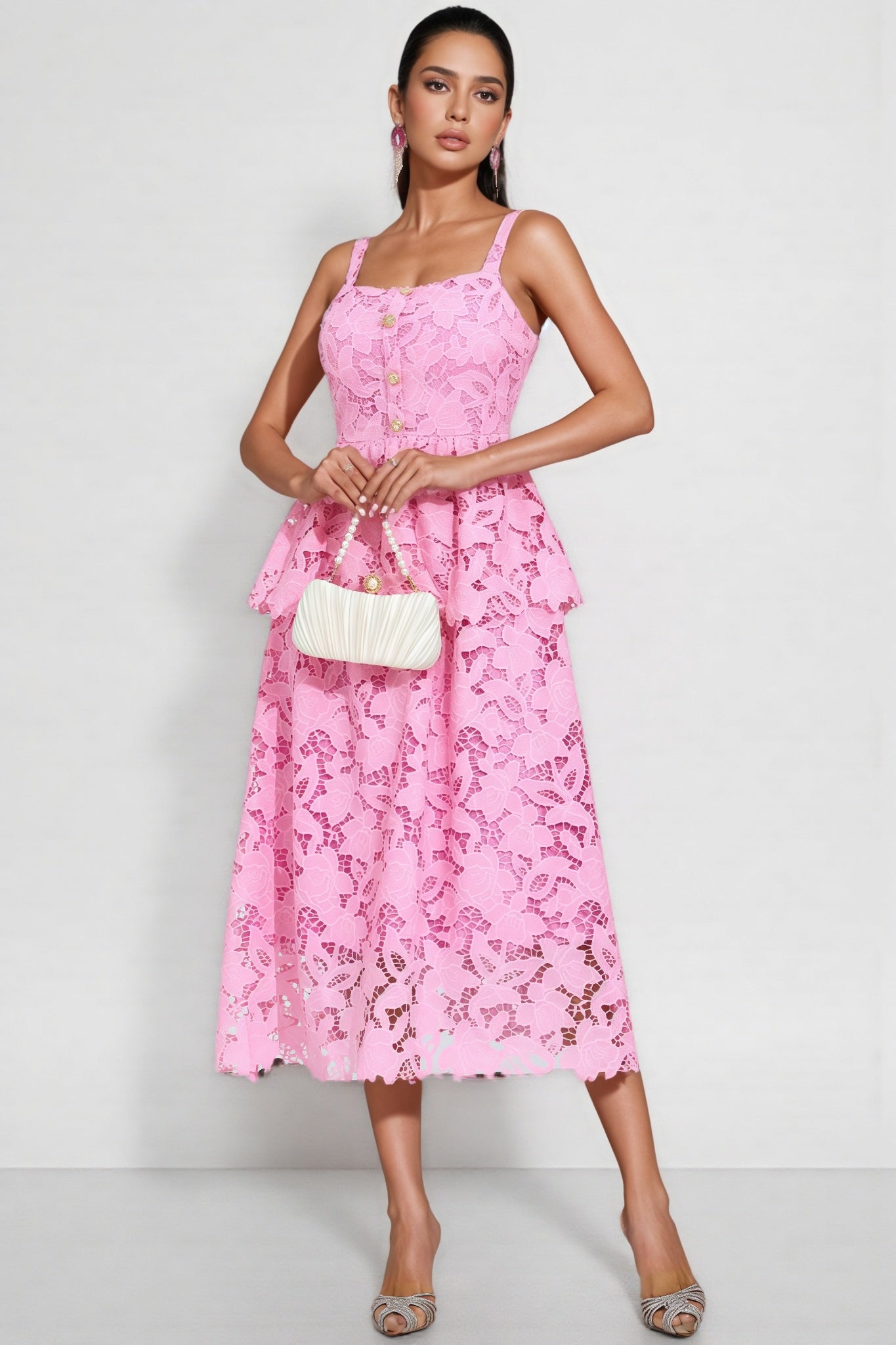 Waters Pink Lace Midi Dress - View 5