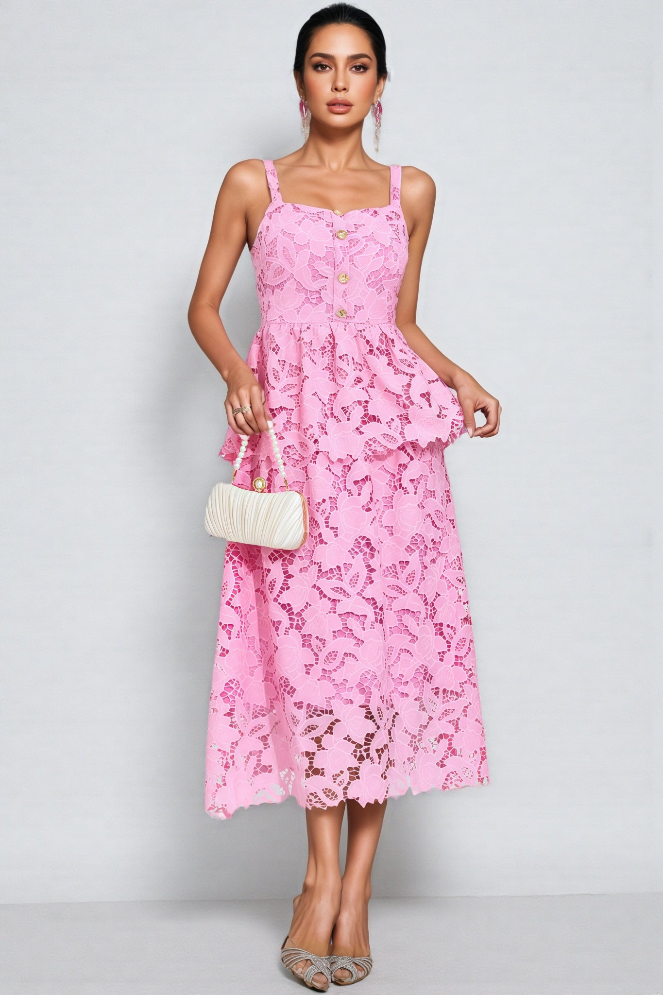 Waters Pink Lace Midi Dress - View 3