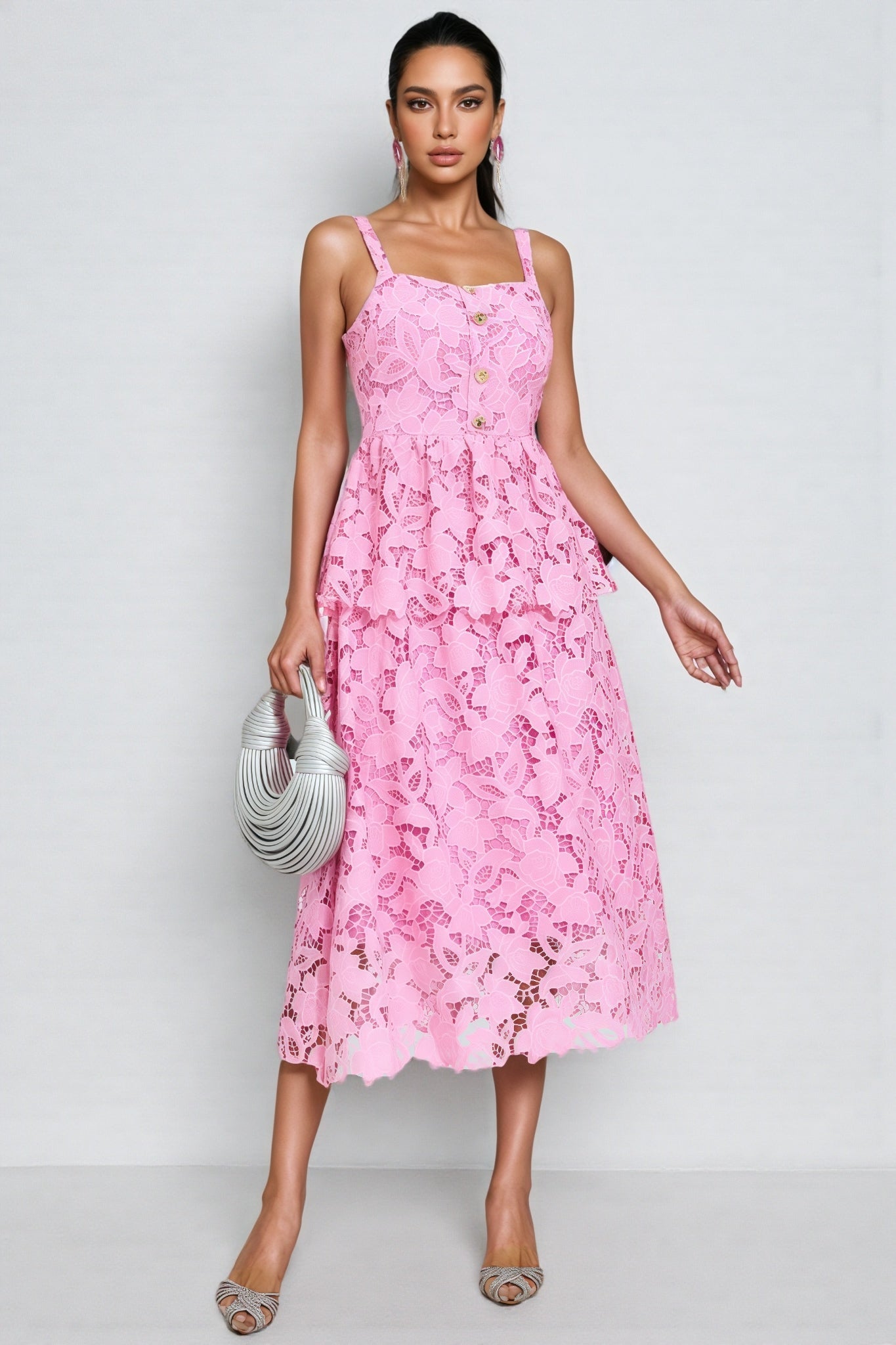 Waters Pink Lace Midi Dress - View 4