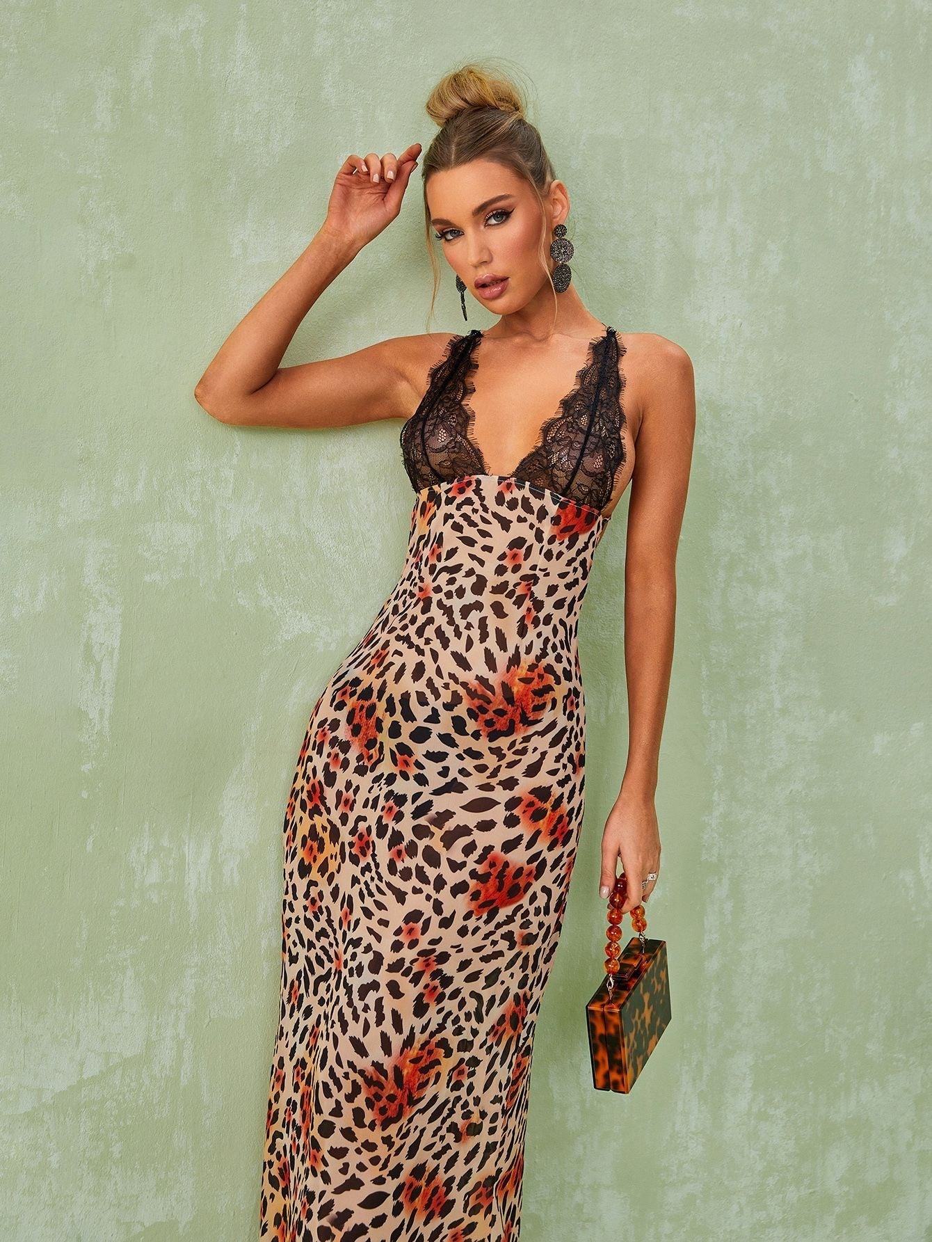 Svea Lace Leopard Printed Maxi Dress - View 5