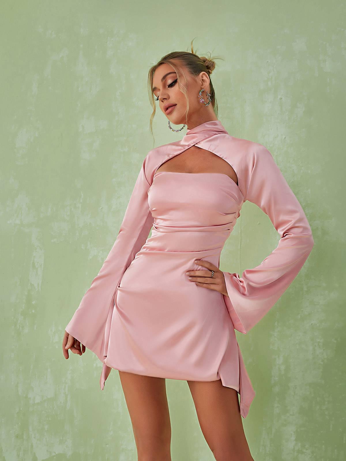 Sybil Satin Mini Dress In Pink - View 4