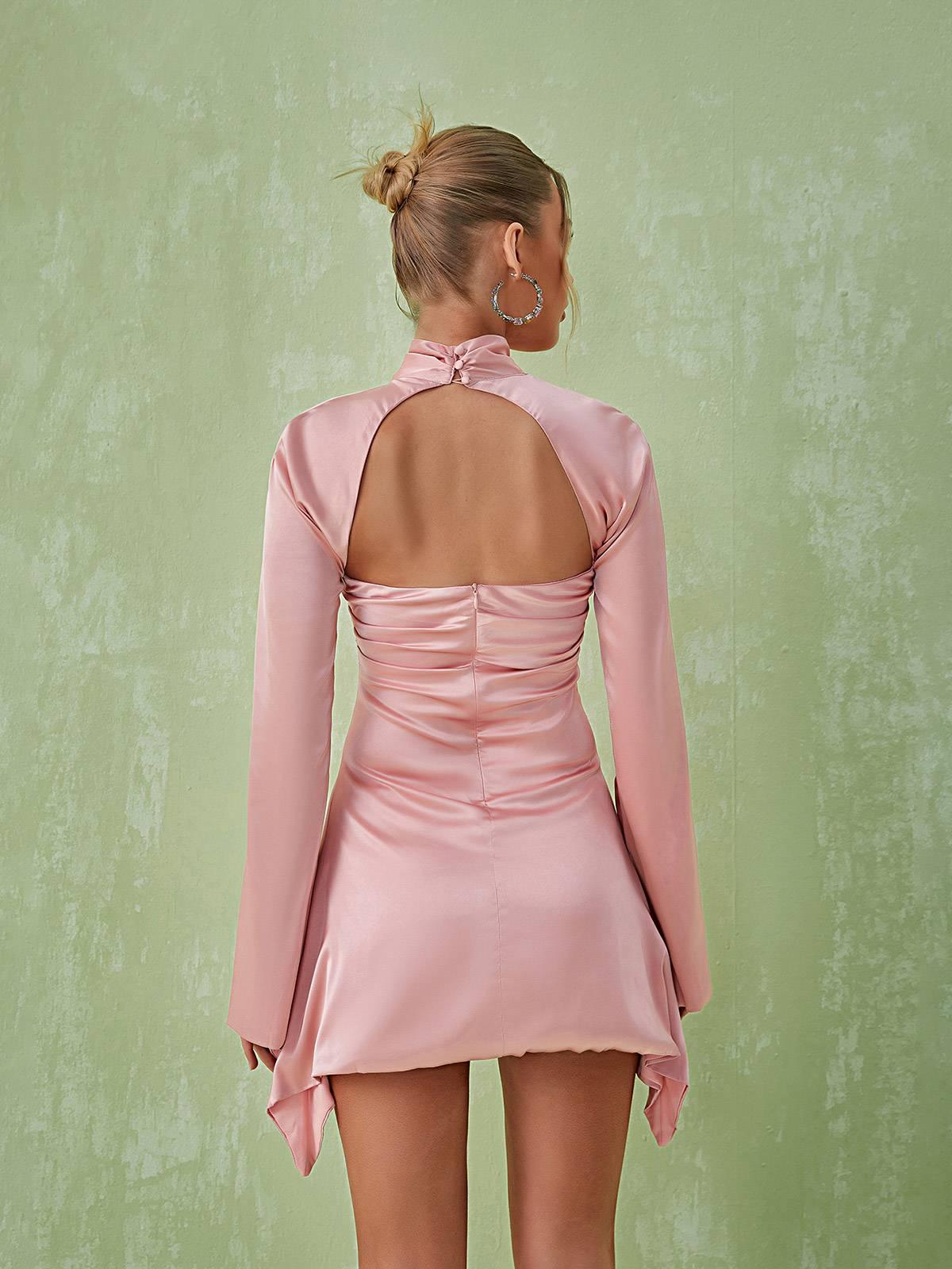 Sybil Satin Mini Dress In Pink - View 5