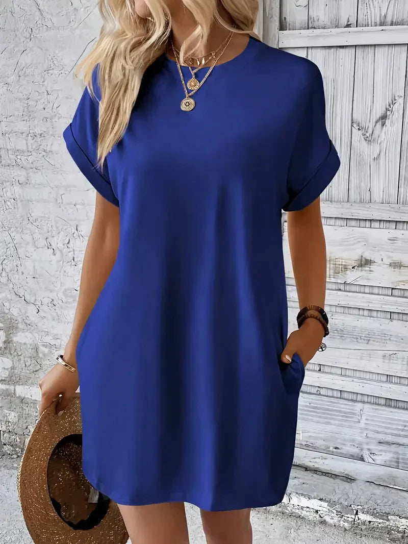 Short Sleeve Crew Neck Pocket T-Shirt Mini Dress