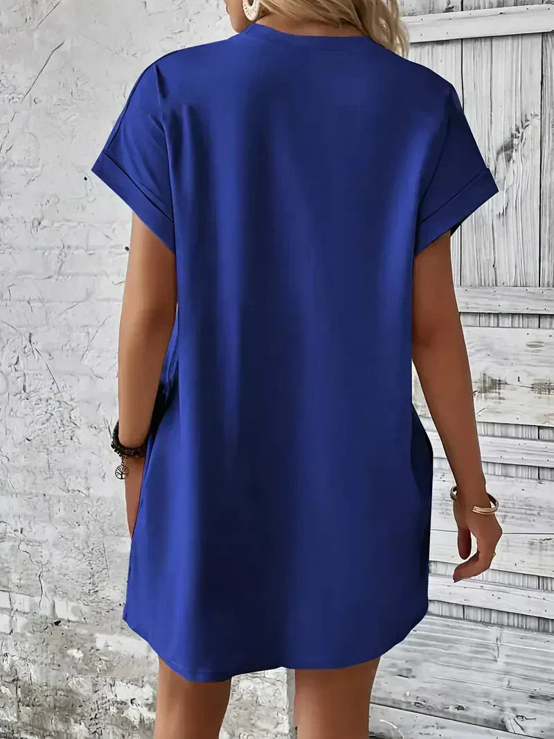 Short Sleeve Crew Neck Pocket T-Shirt Mini Dress