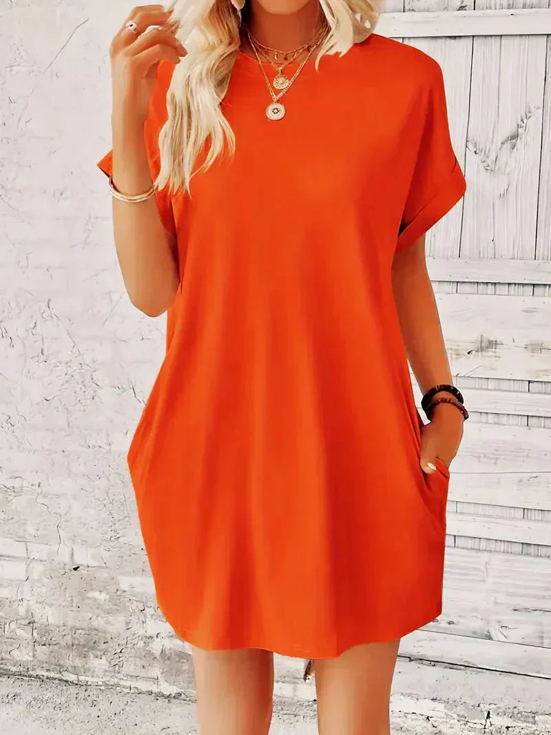 Short Sleeve Crew Neck Pocket T-Shirt Mini Dress