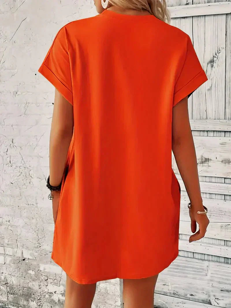 Short Sleeve Crew Neck Pocket T-Shirt Mini Dress