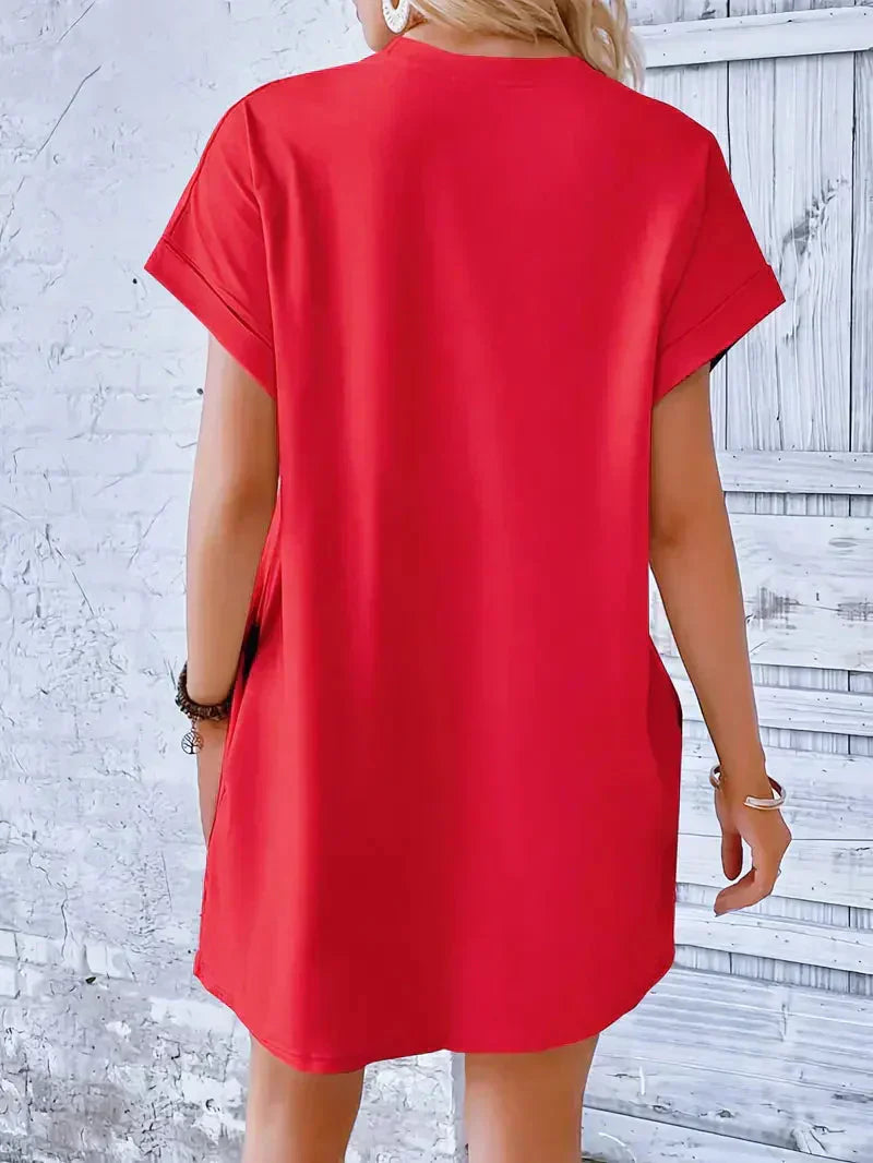 Short Sleeve Crew Neck Pocket T-Shirt Mini Dress