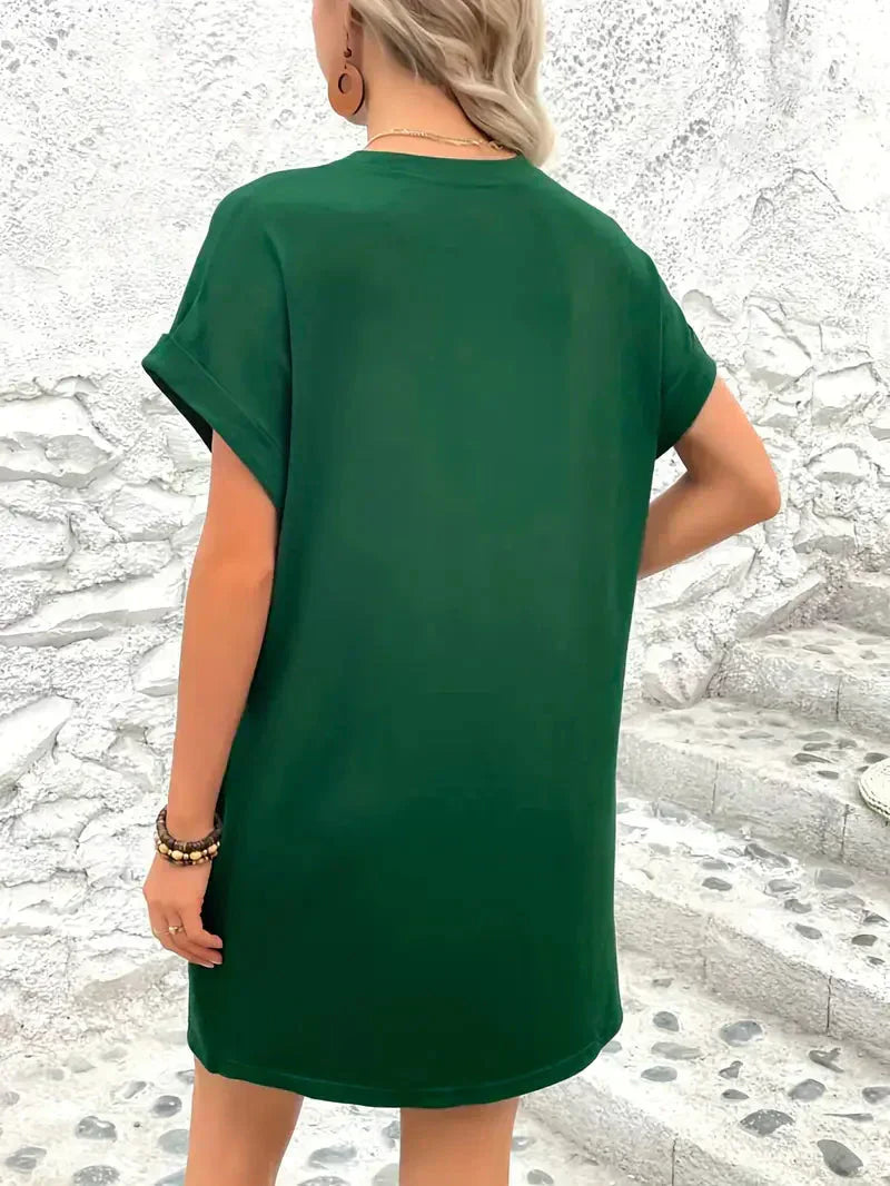 Short Sleeve Crew Neck Pocket T-Shirt Mini Dress
