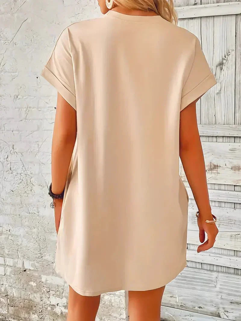 Short Sleeve Crew Neck Pocket T-Shirt Mini Dress