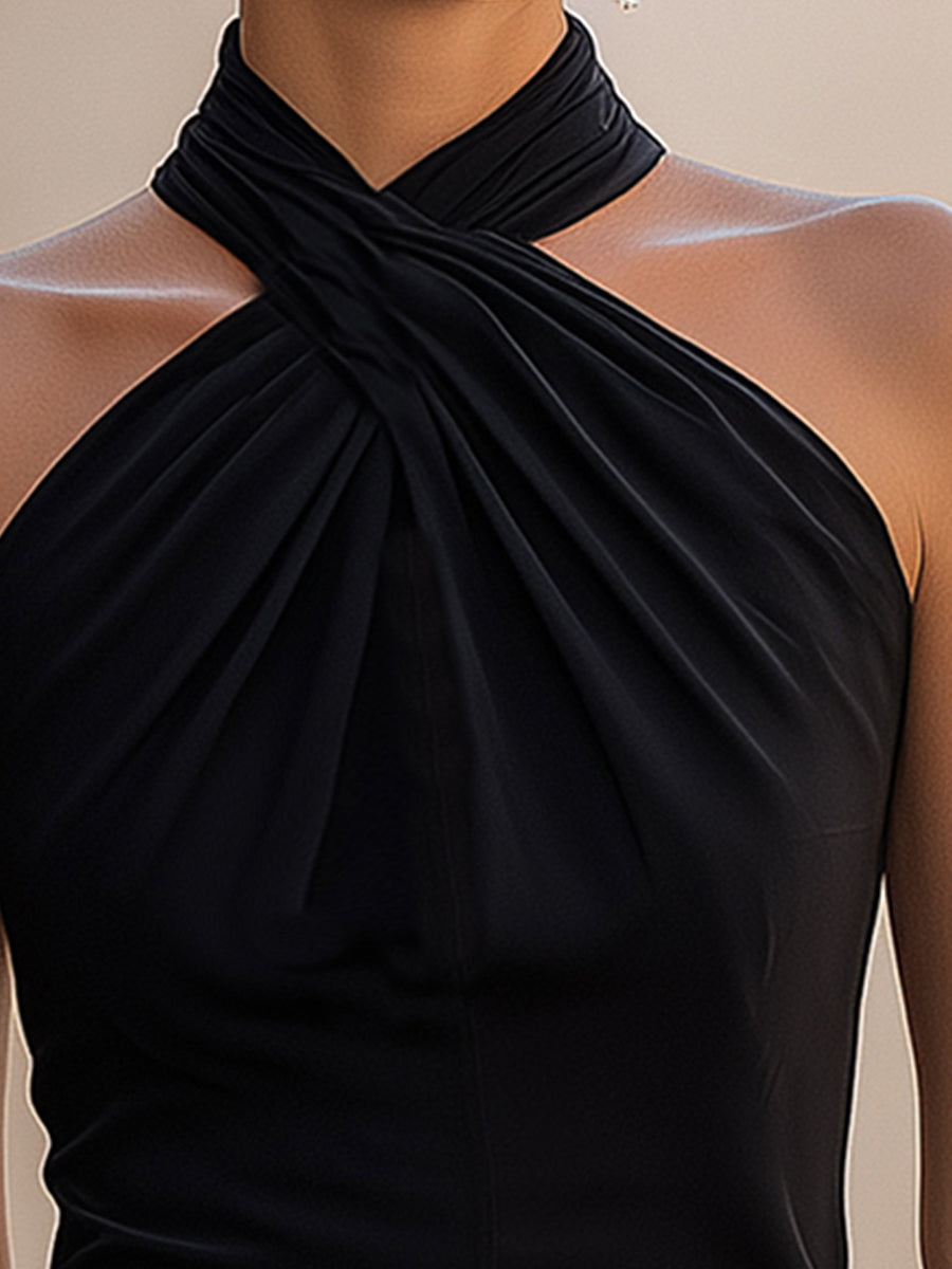 Halter Neck Twist Front Ruched Sleeveless Top