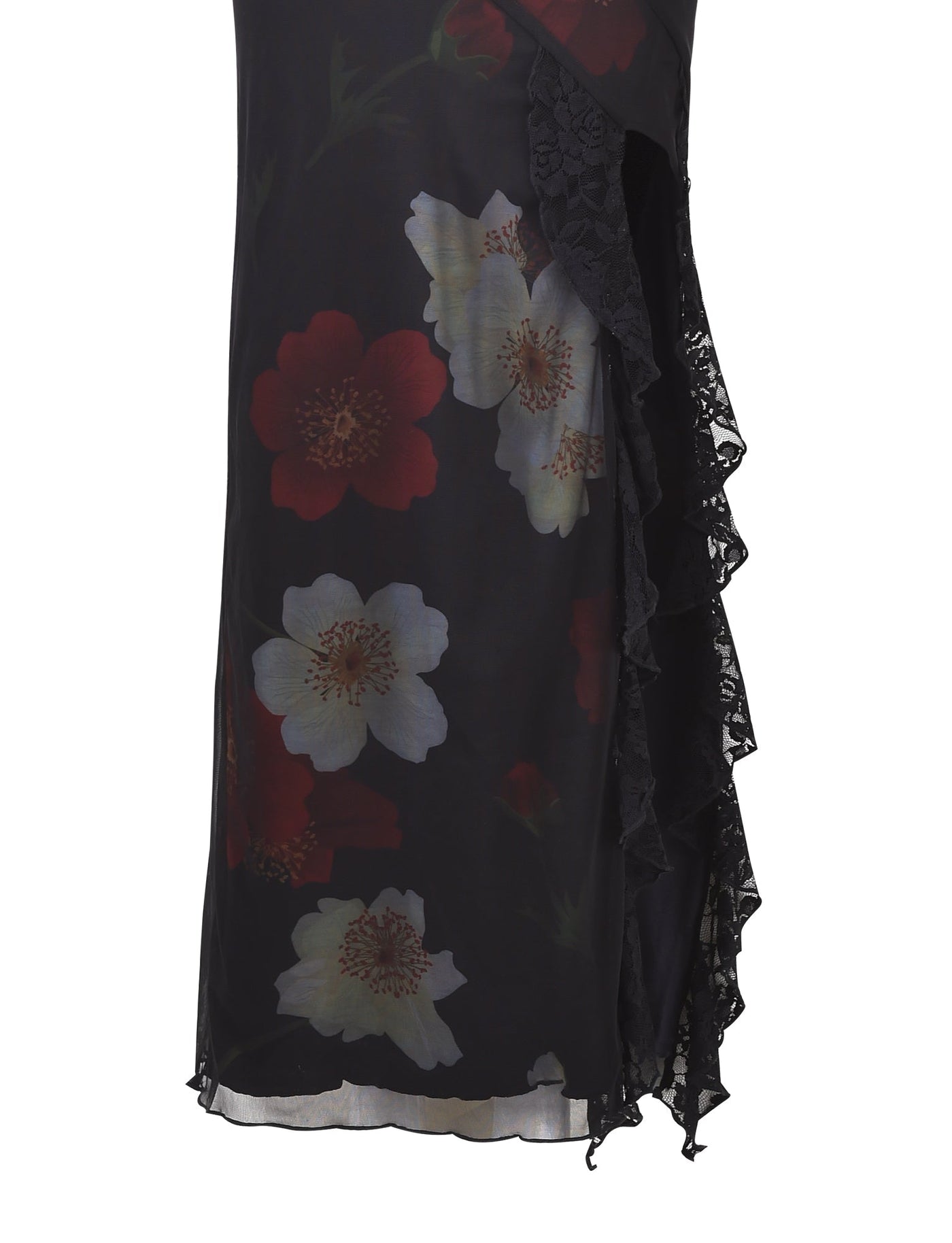 Floral Mesh Strapless High Split Ruffle Maxi Dress 9