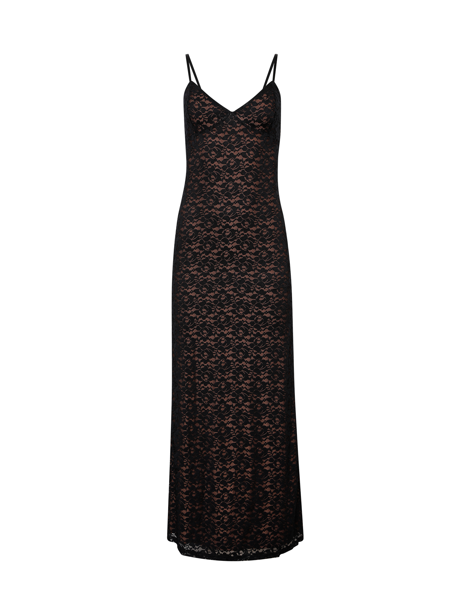 Floral Lace Spaghetti Strap V-Neck Bodycon Maxi Gown