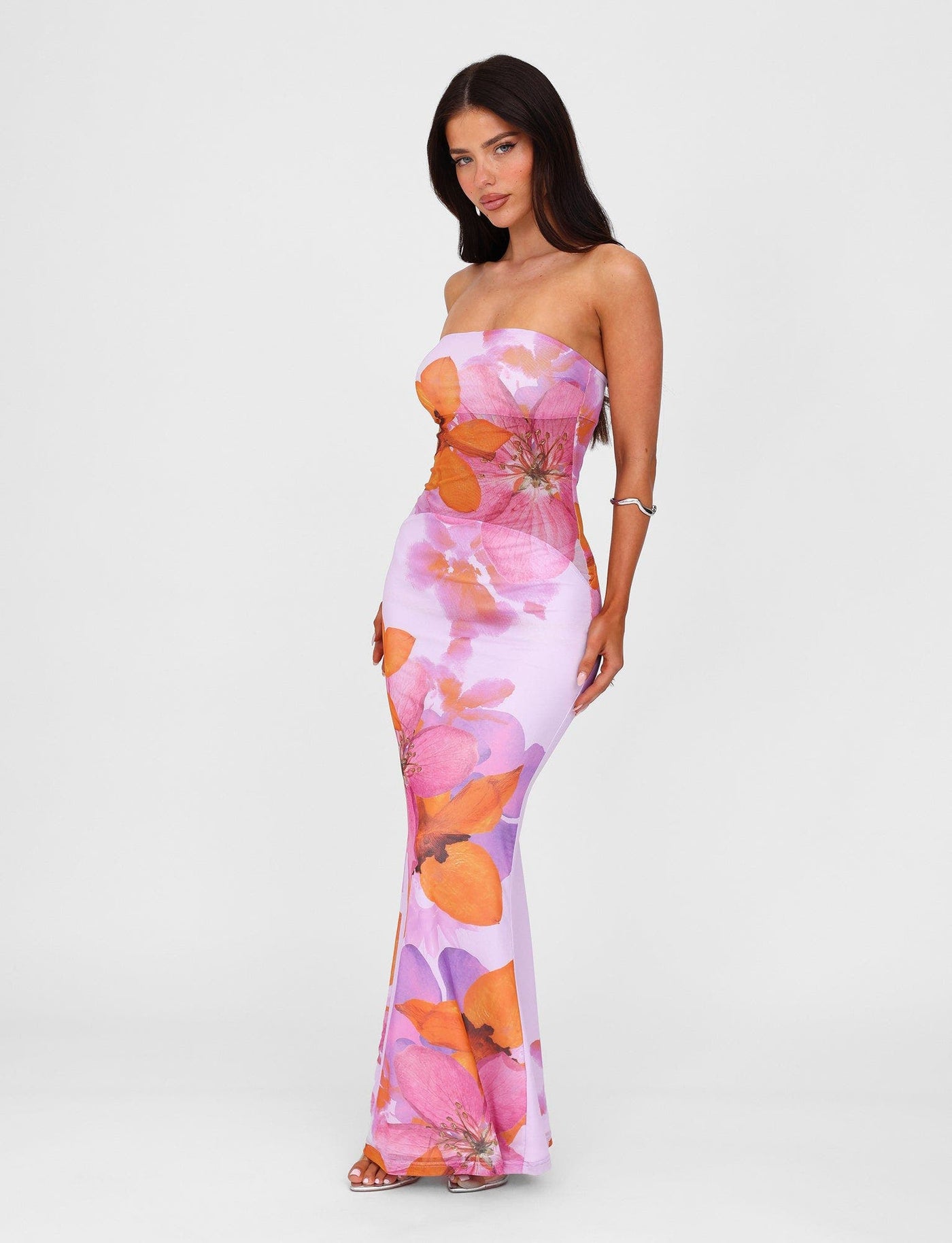 Floral Mesh Strapless Mermaid Maxi Dress 5