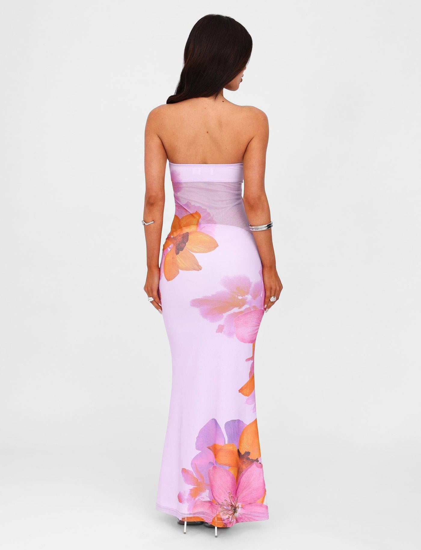 Floral Mesh Strapless Mermaid Maxi Dress 6