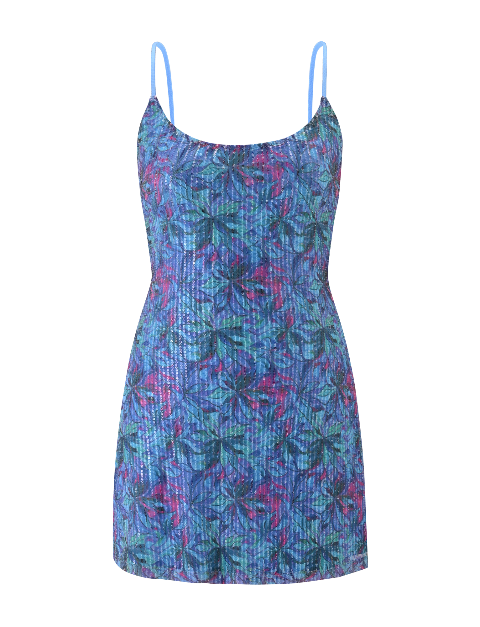 ZEINA MINI DRESS - BLUE FLORAL SEQUIN