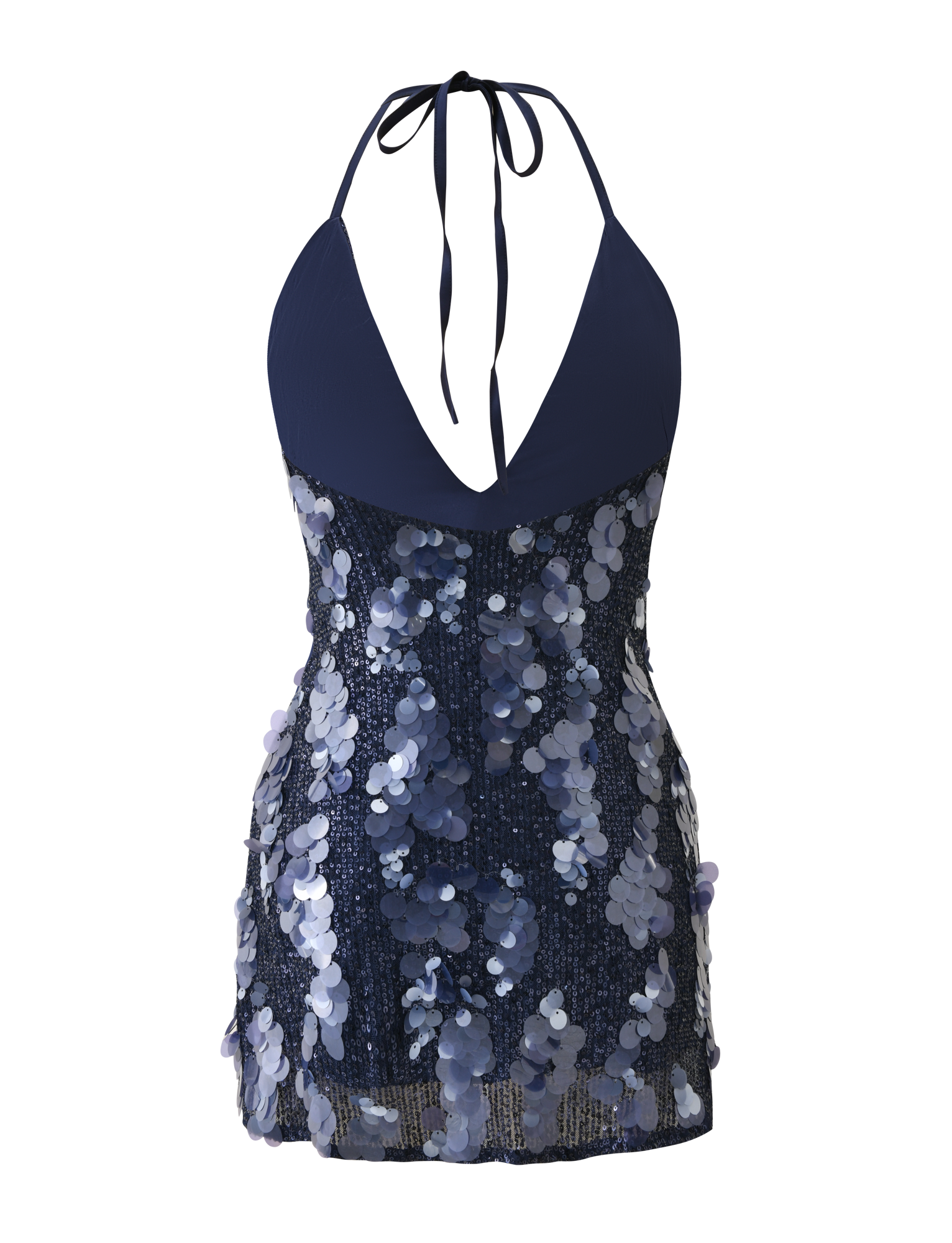 Sequin Deep V-Neck Halter Backless Mini Dress