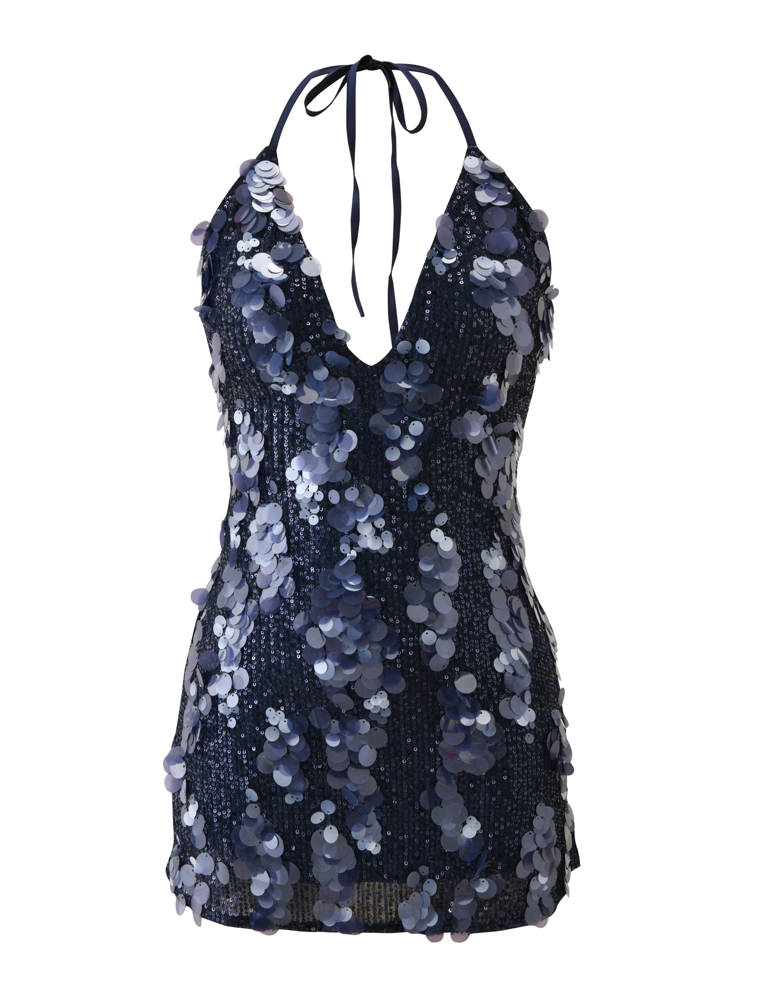Sequin Deep V-Neck Halter Backless Mini Dress