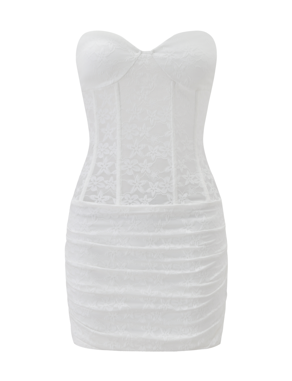 Strapless Sweetheart Corset Floral Lace Ruched Mini Dress 6
