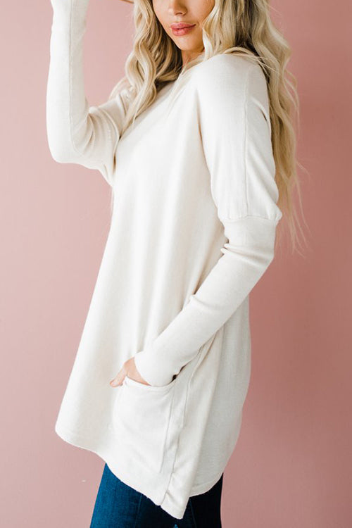 Pockets Long Sleeve Loose T Shirt