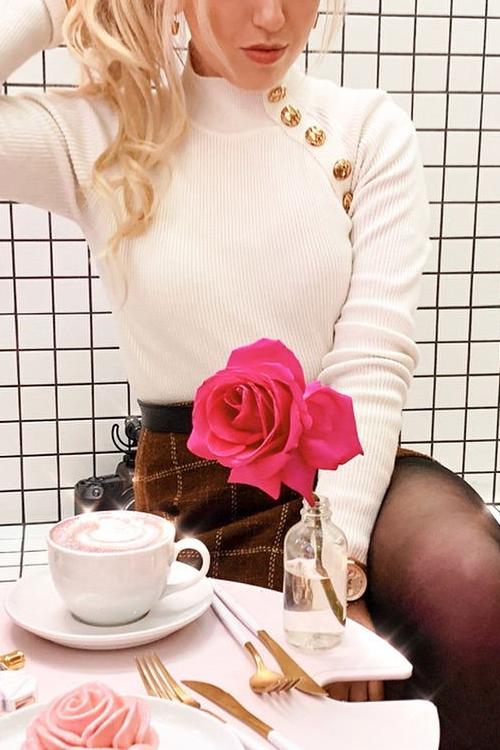 Side Button Long Sleeve T Shirt