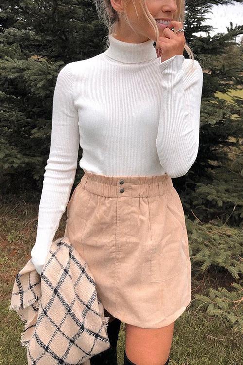 High Collar Knit Long Sleeve T Shirt