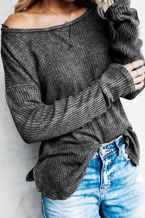 Dew Shoulder Waffle Long Sleeve T Shirt