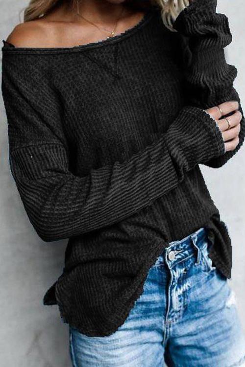 Dew Shoulder Waffle Long Sleeve T Shirt