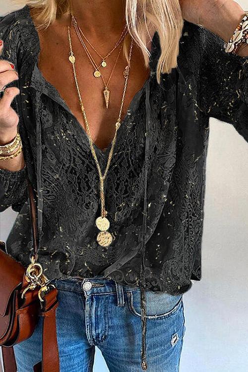 Lace Loose Long Sleeve Blouse