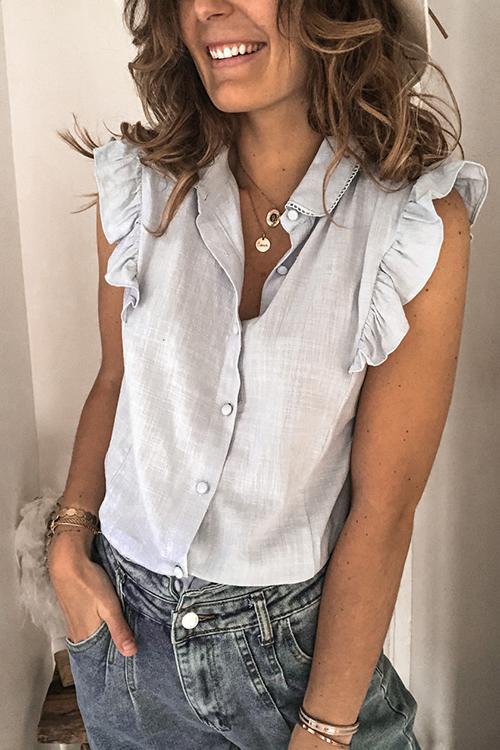Ruffles Button Sleevelss Blouse