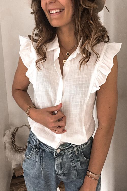 Ruffles Button Sleevelss Blouse